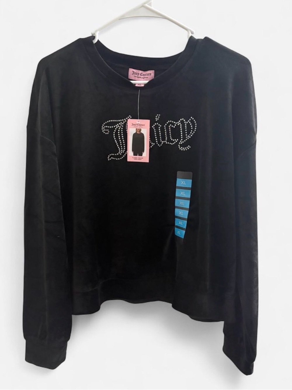 Juicy Couture Black Velour Rhinestone Logo Crewneck Sweatshirt